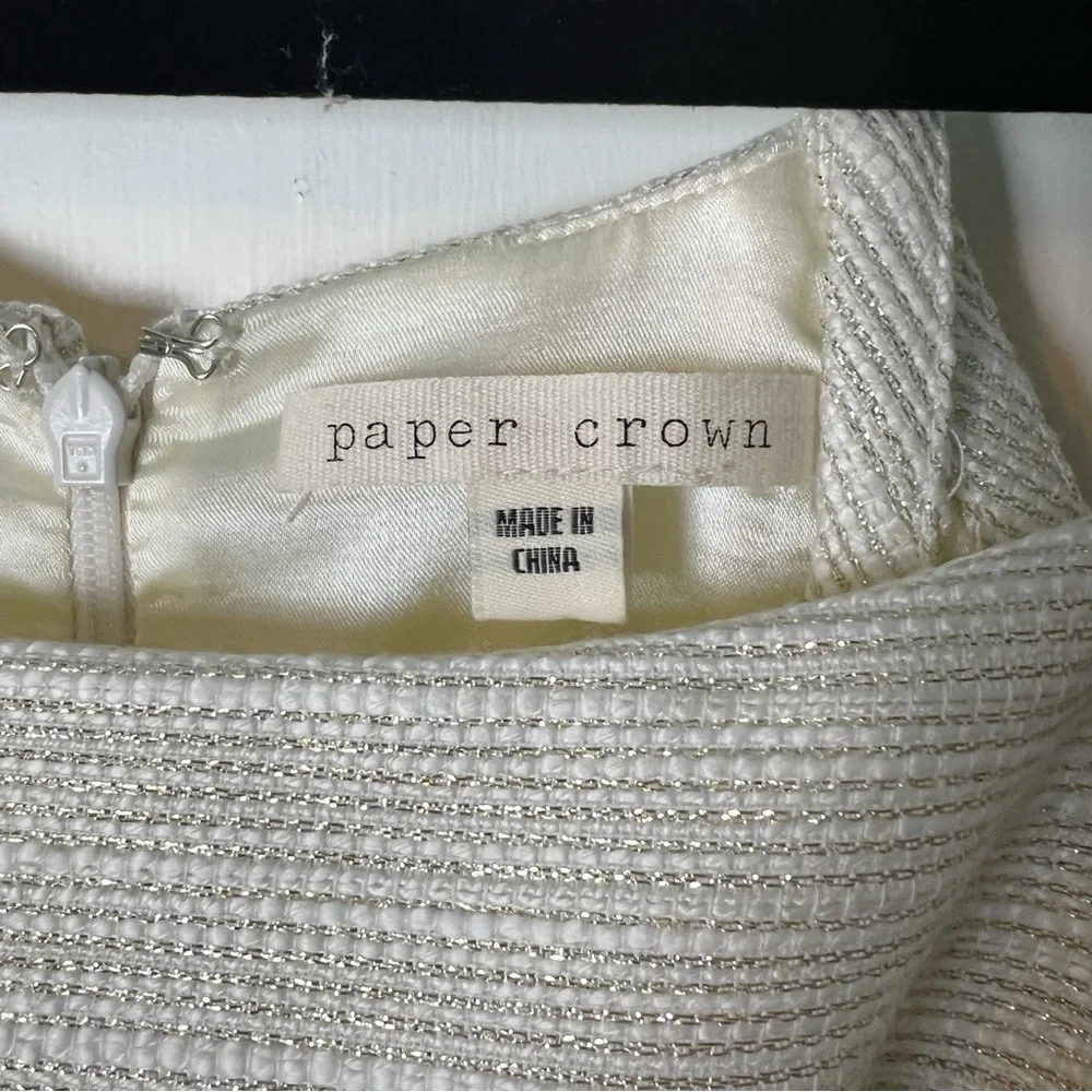 Anthropologie Paper Crown Womens White Spaghetti Strap Mini Dress Fit Flare Sz 4